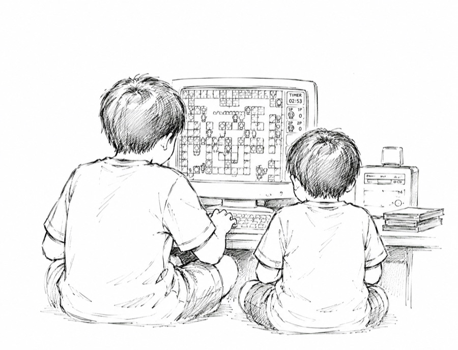 An illustration of playing games with my older brother as a child